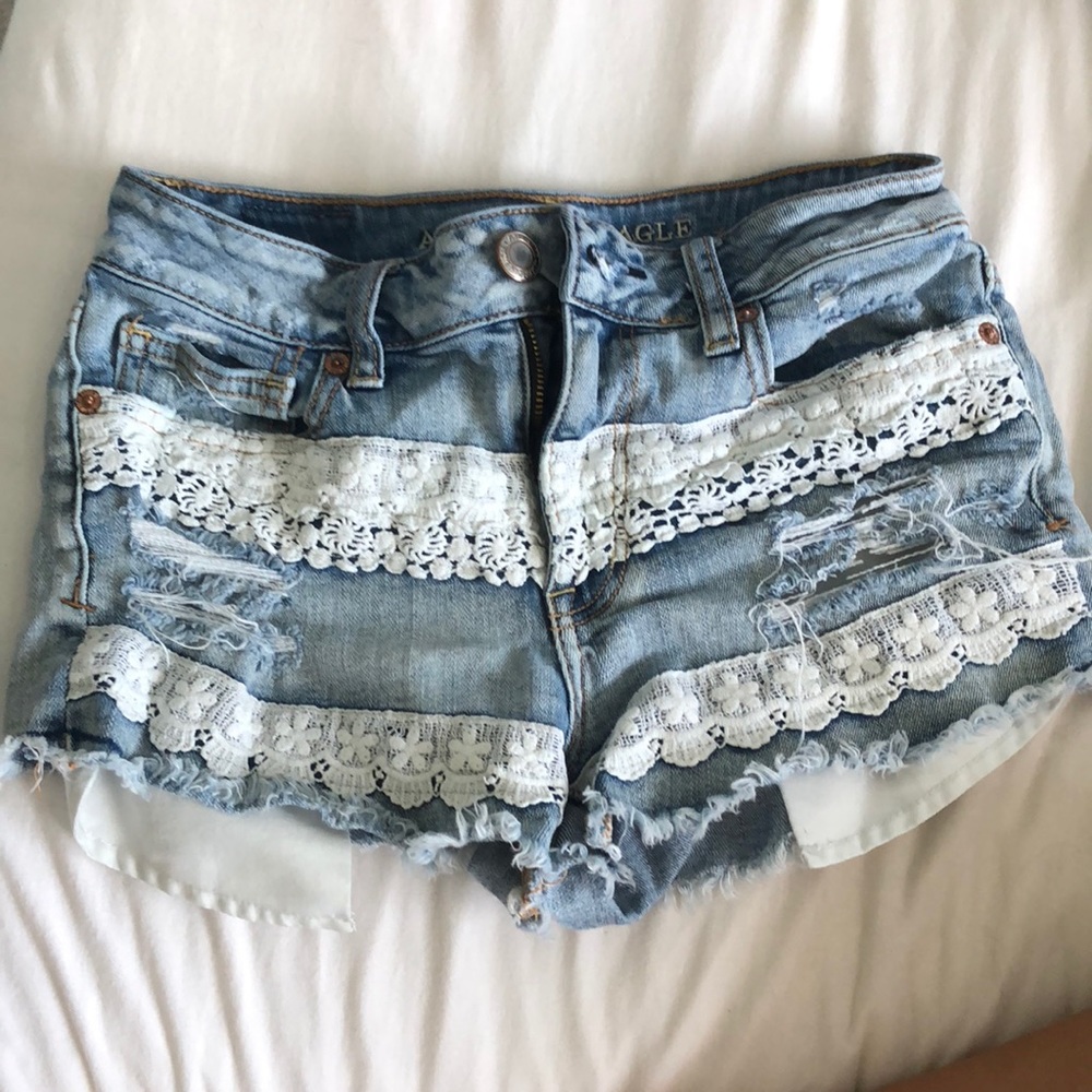 Crochet jean shorts